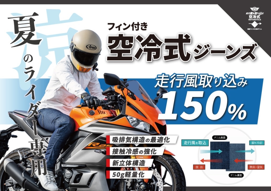 夏のライダーを救う『走行風を取り込む』オートバイ専用設計【フィン 