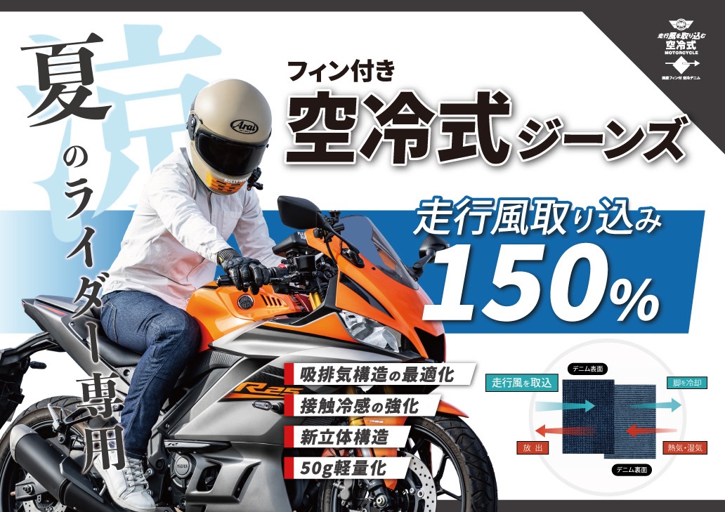 夏のライダーを救う『走行風を取り込む』オートバイ専用設計【フィン 