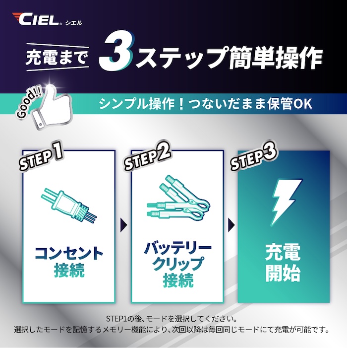 バッテリー充電器CIEL D10コンディショニングチャージャー|リチウムバッテリー対応|2りんかん