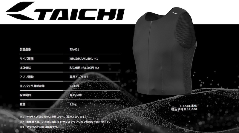 TAICHIツーリング専用エアバッグ|T-SABE"ティーセーブ|2りんかん