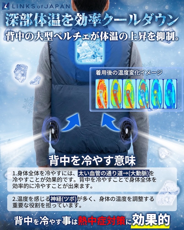 LINKSサーモベスト｜ペルチェとファンで熱中症対策｜２りんかん