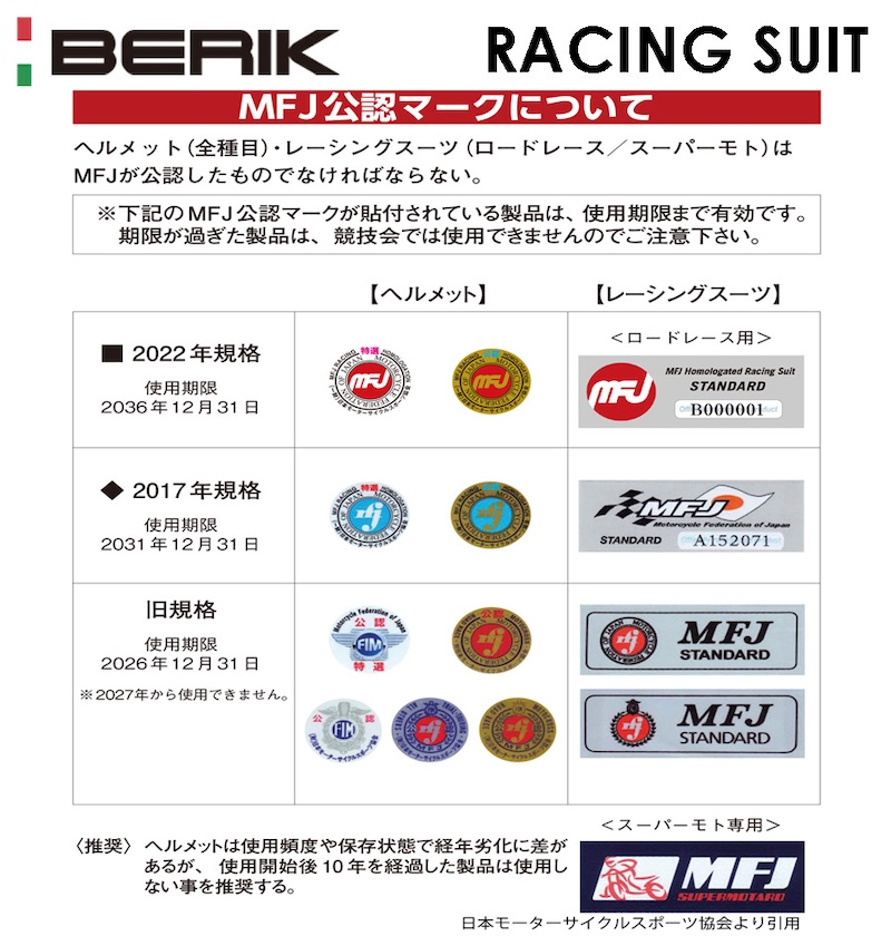 BERIK|エアバッグセット|MFJ公認レーシングスーツ|2りんかん