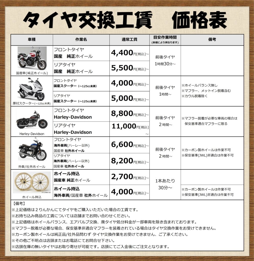 厚木２りんかん｜原付から大型バイクまで【タイヤ交換】無料見積り、作業のご依頼 お待ちしております！